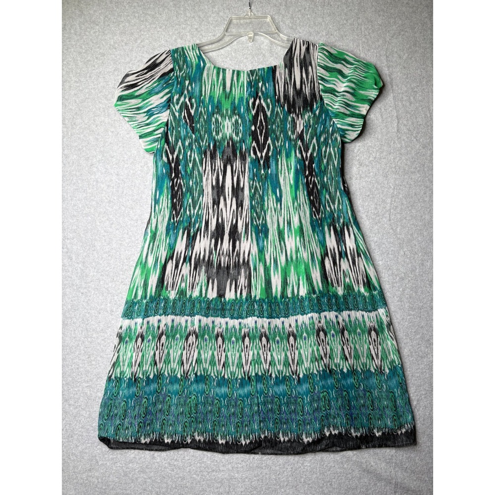 Rabbit Rabbit Rabbit Designs Green Ikat Print Bow Front Mini Dress Size 4 - Picture 5 of 6